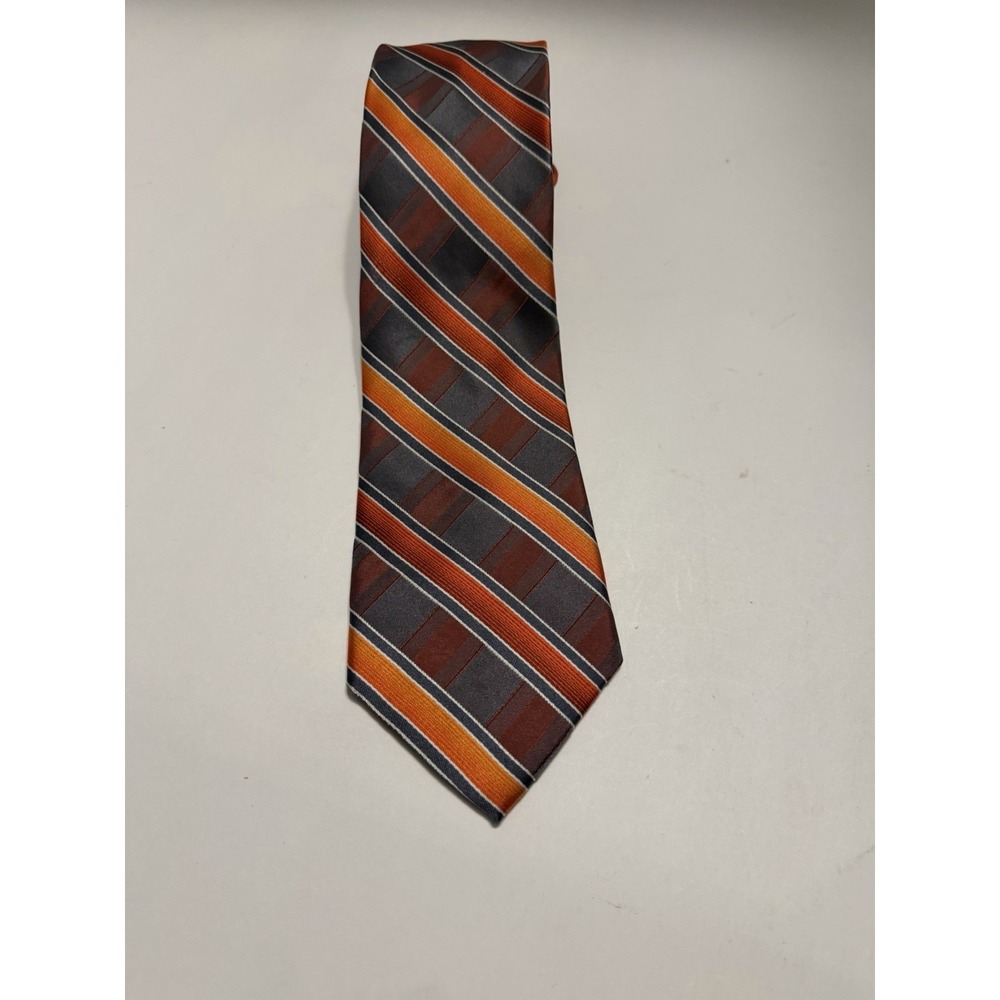 Arrow Mens Silk Necktie Orange Grey Brown Striped Formal Business Tie